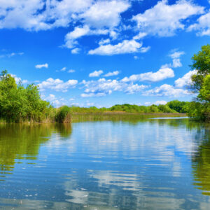 The beautiful Tisza lake with a nice cloudscape an reflection on the water